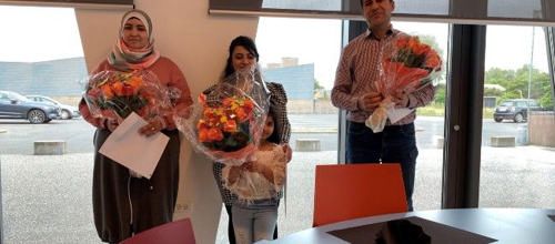 Tagreed Abdallah, Zainab Hamada og Ahmed Maasoul har alle givet tilladelse til, at fotoet må bruges. Foto: Merete Jensen