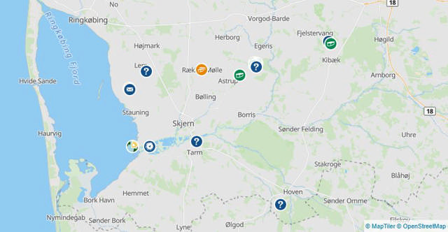 Kort over geocaching spots i kommunen