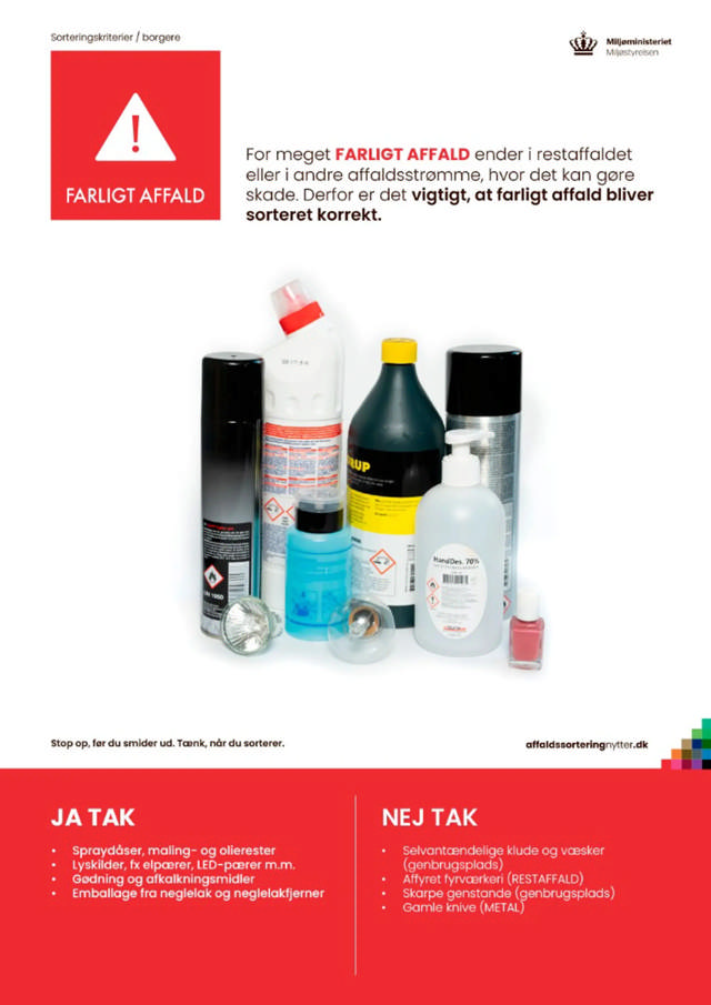 Plakat med eksempler på farligt affald