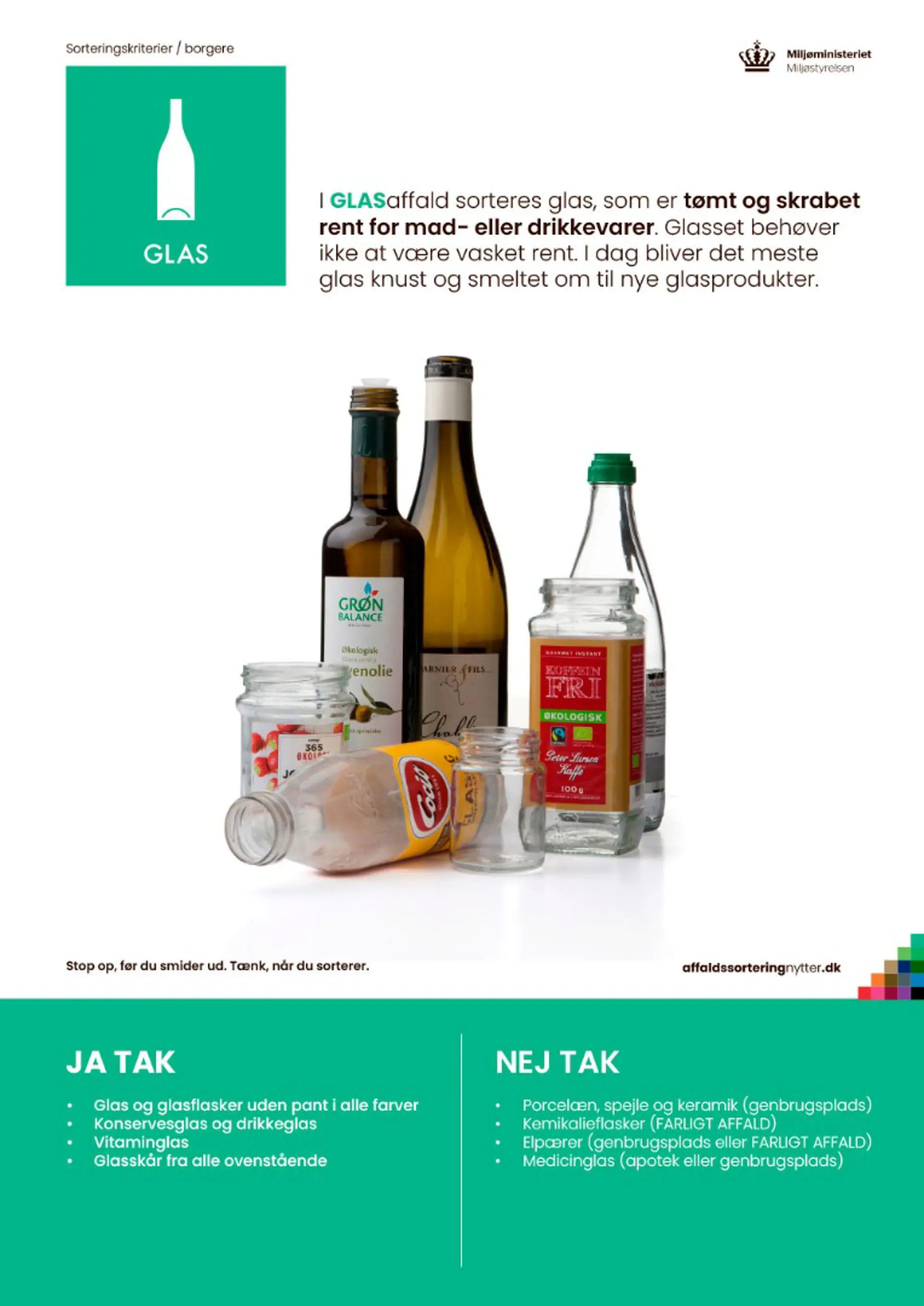 Plakat med eksempler på glas-affald