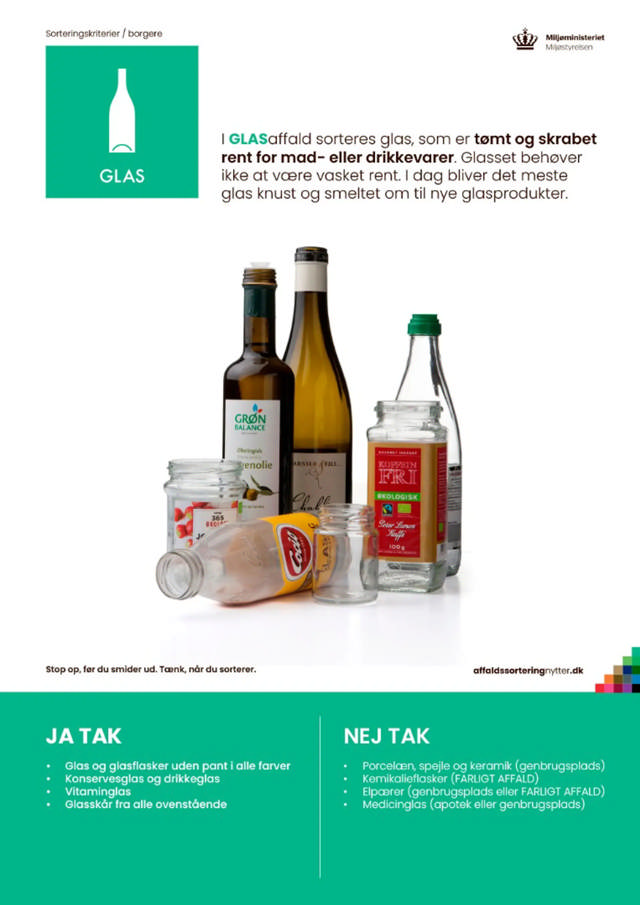 Plakat med eksempler på glas-affald