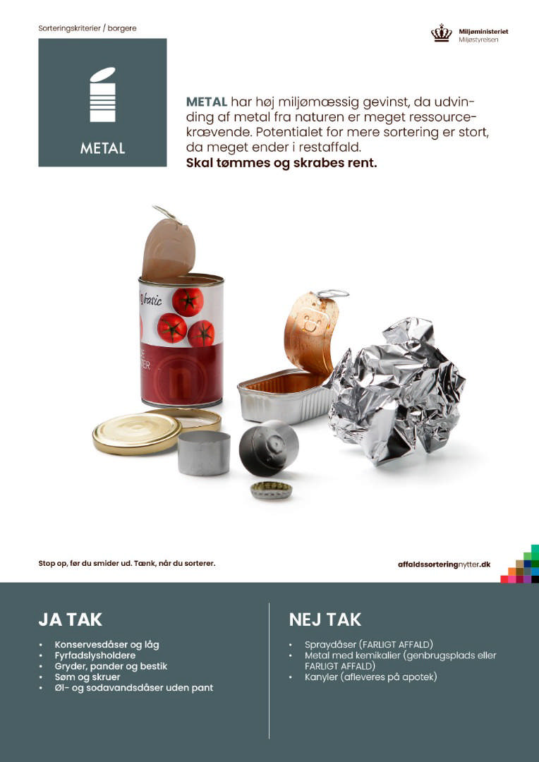 Plakat med eksempler på metal-affald