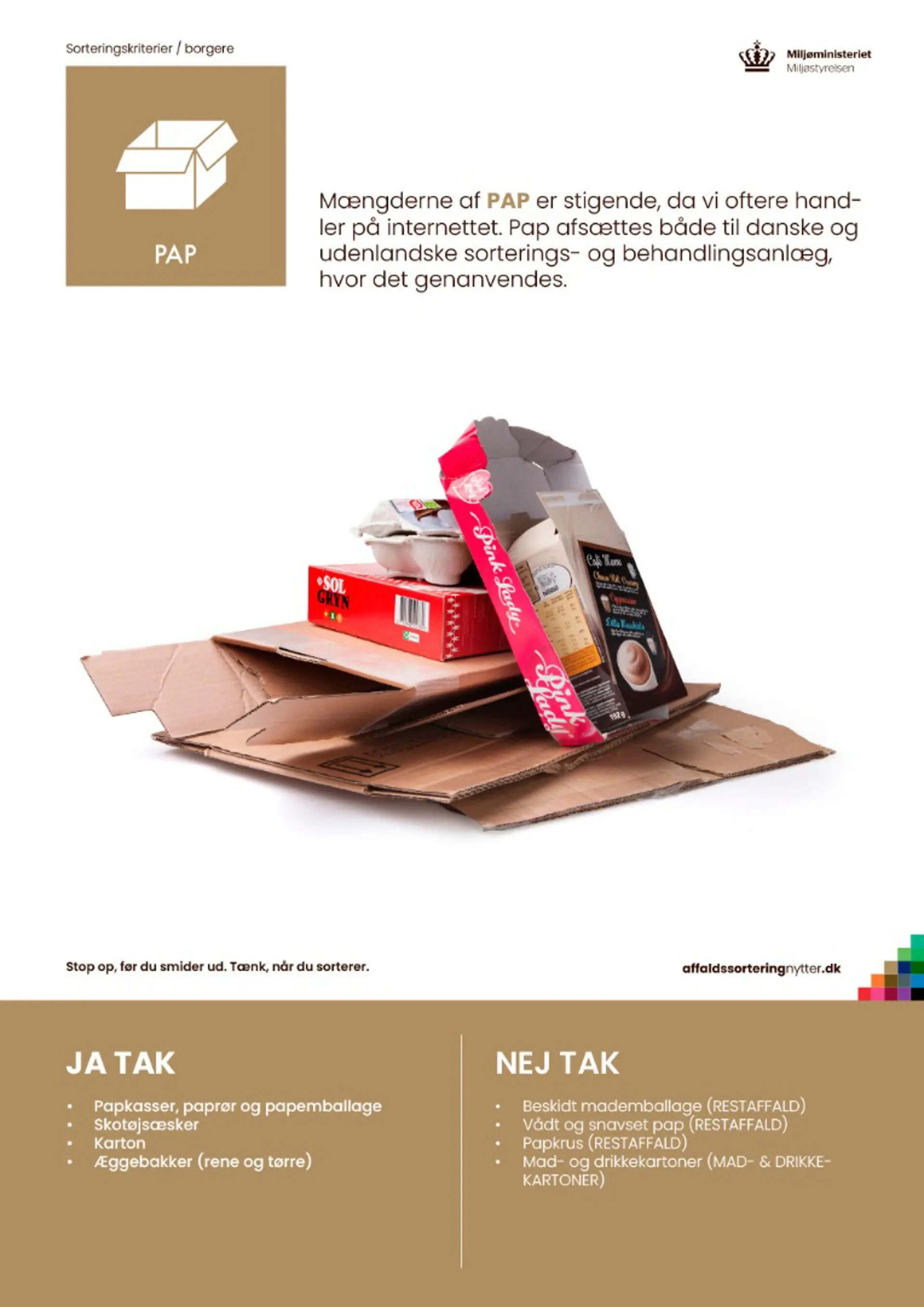 Plakat med eksempler på pap-affald