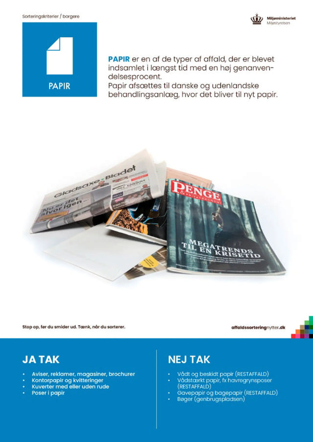 Plakat med eksempler på papiraffald