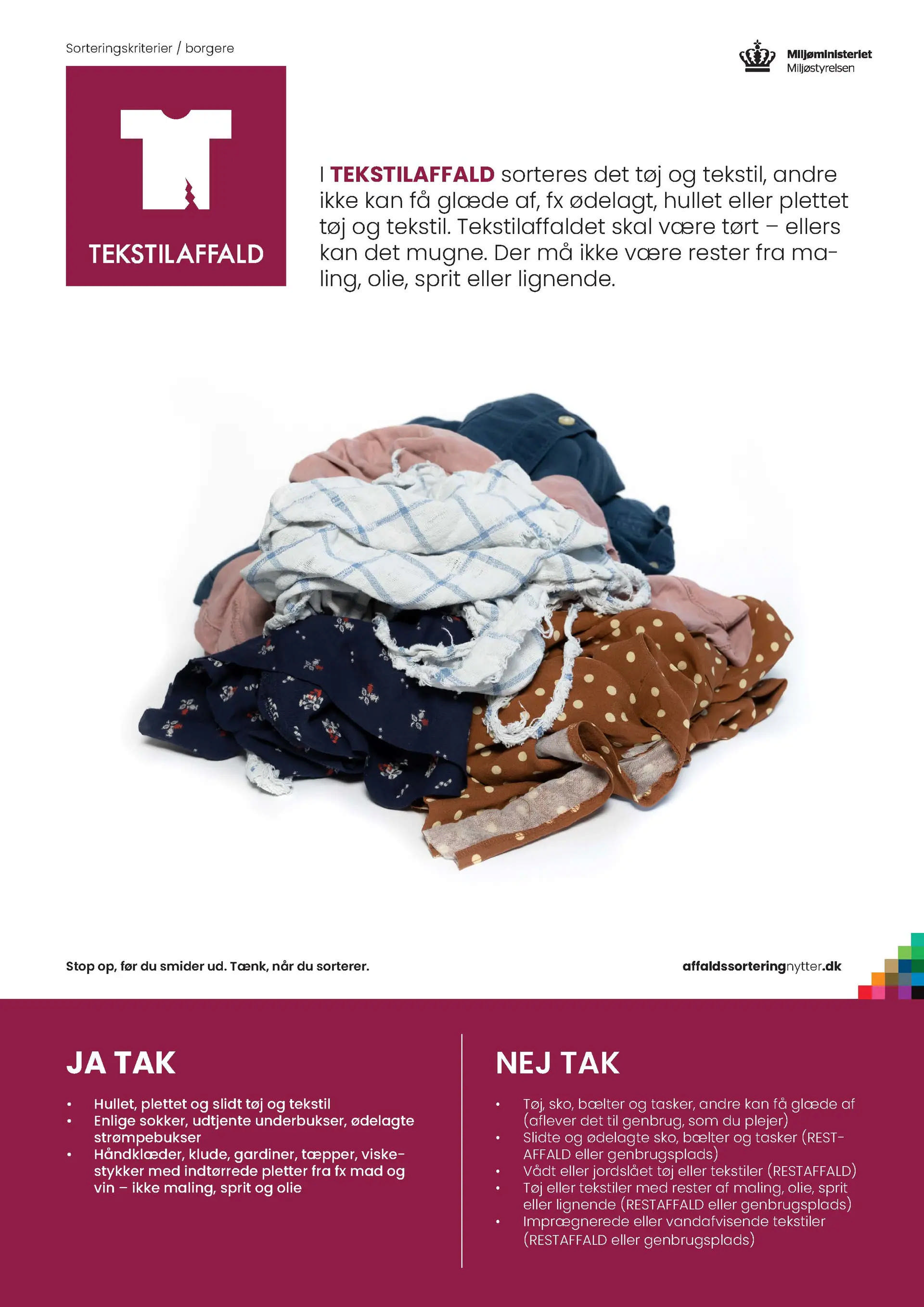 Plakat med eksempler på tekstilaffald