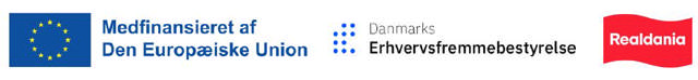 Billede med logoer af af EU's regionalfond, Erhvervsfremmebestyrelsen og Realdania