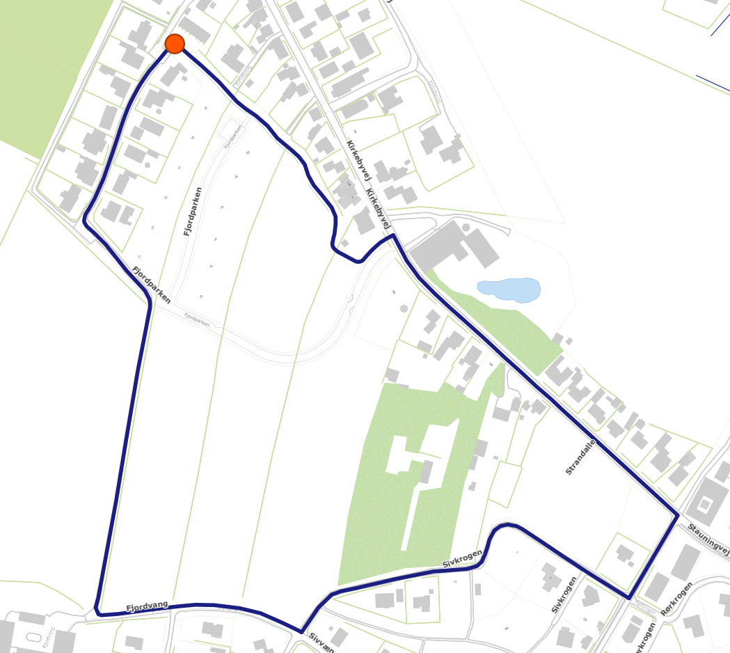 Kort over One Mile rute i Stauning - Kirkebyvej