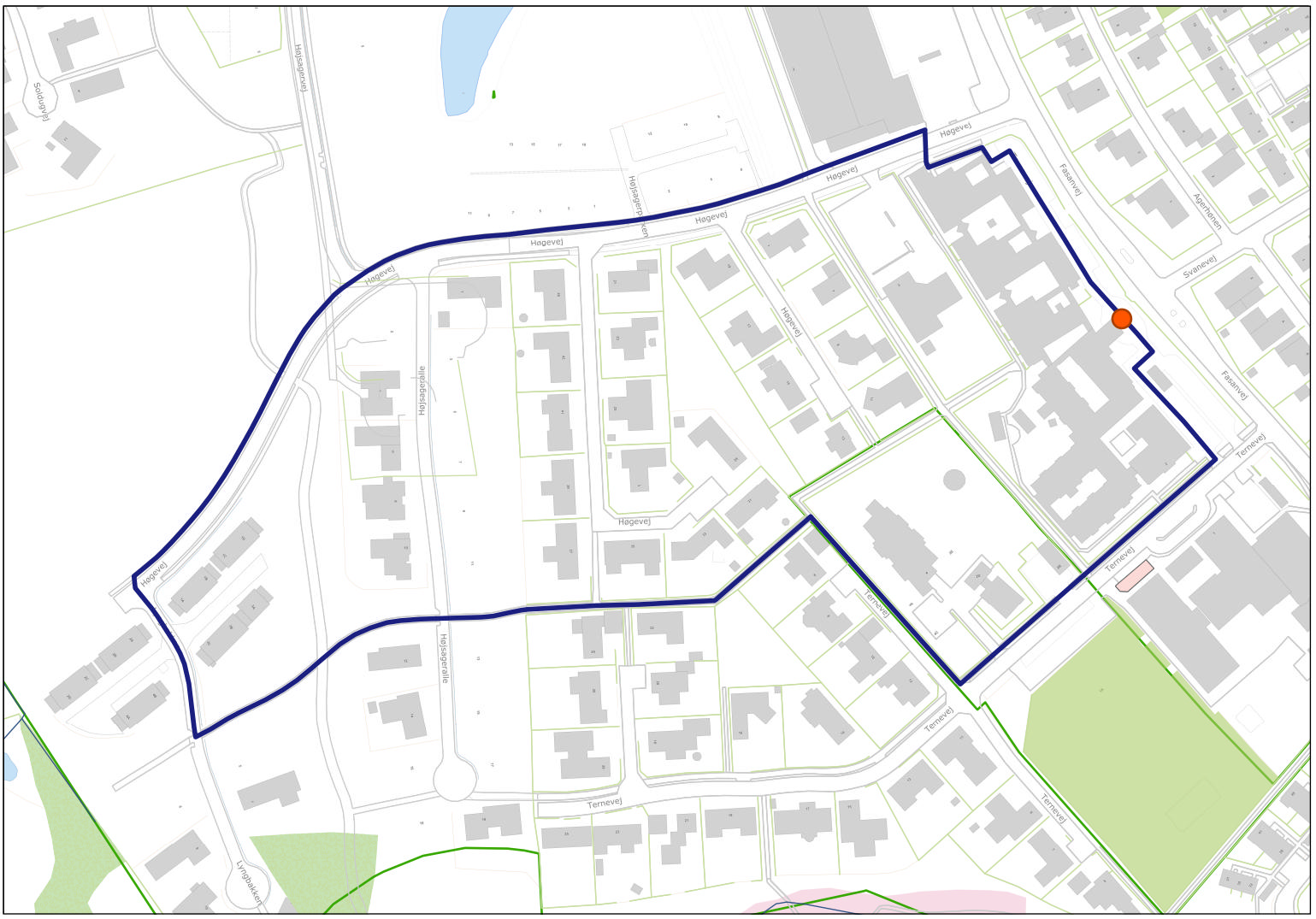 Kort over One Mile rute i Videbæk - Bakkehuset. Kørestolsvenlig rute